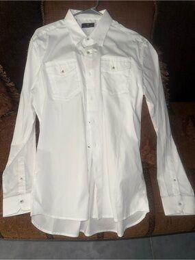 7 Diamonds  Large
Men's White Button-Up Shirt with Chest Pockets